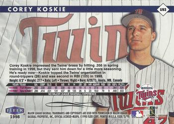 1998 Fleer Tradition Update #U93 Corey Koskie Back
