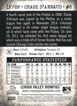 2015 Choice Lehigh Valley IronPigs Second Edition #8 Chase D'Arnaud Back