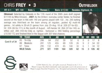 2008 MultiAd Colorado Springs Sky Sox #9 Chris Frey Back