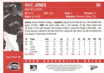 2008 MultiAd Greenville Drive #19 Mike Jones Back
