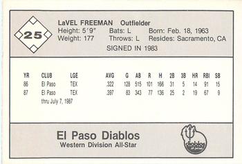 1987 Feder Texas League All Stars #25 LaVel Freeman Back