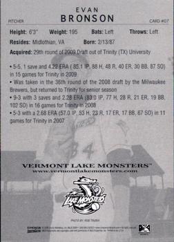2009 Choice Vermont Lake Monsters #7 Evan Bronson Back