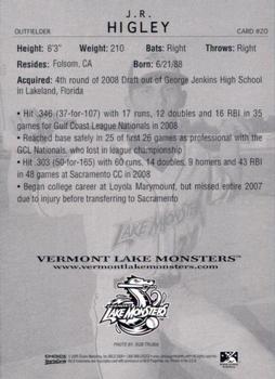 2009 Choice Vermont Lake Monsters #20 J.R. Higley Back