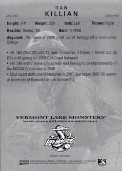 2009 Choice Vermont Lake Monsters #6 Dan Killian Back