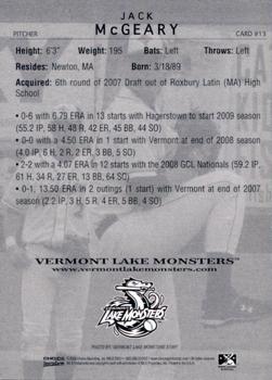 2009 Choice Vermont Lake Monsters #13 Jack McGeary Back