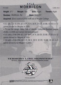 2009 Choice Vermont Lake Monsters #23 Kyle Morrison Back