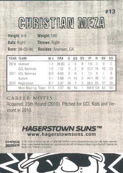 2013 Choice Hagerstown Suns #13 Christian Meza Back