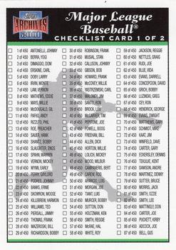 2001 Topps Archives - Checklists #1 Series 1 Checklist: 1-183 Front