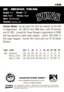 2011 Choice Hagerstown Suns Legends #28 Michael Young Back