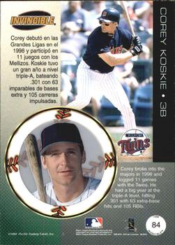 1999 Pacific Invincible - Opening Day #84 Corey Koskie  Back