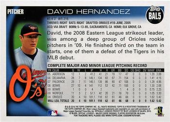 2010 Topps Baltimore Orioles #BAL5 David Hernandez Back
