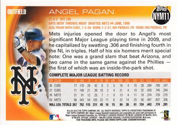 2010 Topps New York Mets #NYM11 Angel Pagan Back