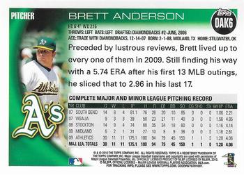 2010 Topps Oakland Athletics #OAK6 Brett Anderson Back