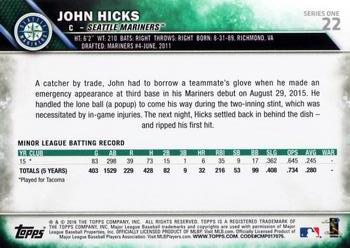 2016 Topps #22 John Hicks Back