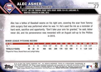 2016 Topps #27 Alec Asher Back