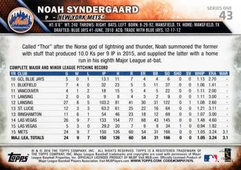 2016 Topps #43 Noah Syndergaard Back