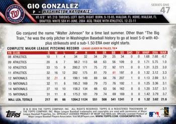 2016 Topps #47 Gio Gonzalez Back