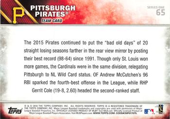 2016 Topps #65 Pittsburgh Pirates Back