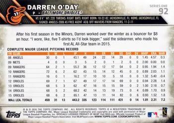 2016 Topps #92 Darren O'Day Back