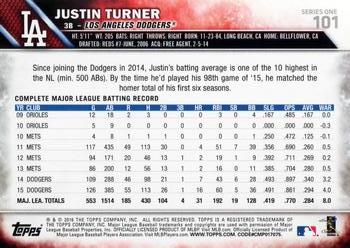 2016 Topps #101 Justin Turner Back