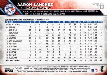 2016 Topps #113 Aaron Sanchez Back