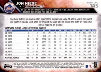 2016 Topps #145 Jon Niese Back