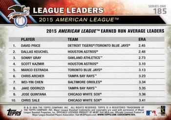 2016 Topps #185 American League Earned Run Average Leaders Back