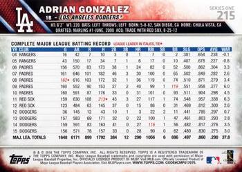 2016 Topps #215 Adrian Gonzalez Back