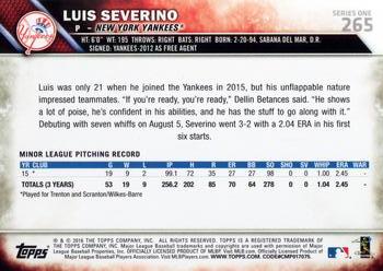 2016 Topps #265 Luis Severino Back