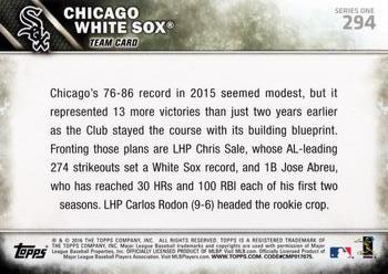 2016 Topps #294 Chicago White Sox Back