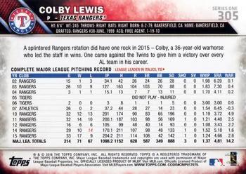 2016 Topps #305 Colby Lewis Back