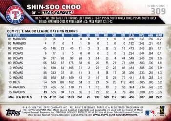 2016 Topps #309 Shin-Soo Choo Back
