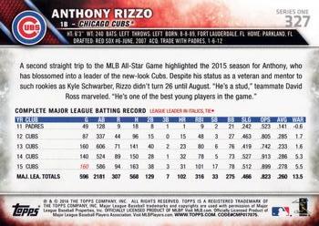 2016 Topps #327 Anthony Rizzo Back
