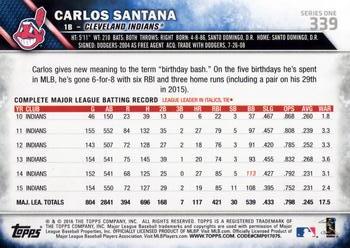 2016 Topps #339 Carlos Santana Back