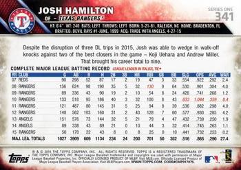 2016 Topps #341 Josh Hamilton Back