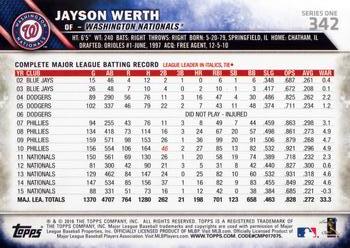 2016 Topps #342 Jayson Werth Back