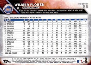 2016 Topps #86 Wilmer Flores Back
