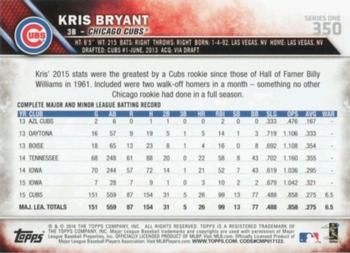 2016 Topps #350 Kris Bryant Back