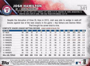 2016 Topps #341 Josh Hamilton Back