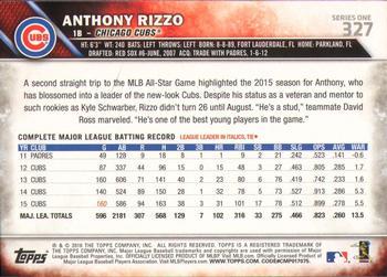 2016 Topps #327 Anthony Rizzo Back