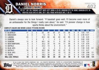 2016 Topps #402 Daniel Norris Back