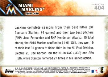 2016 Topps #404 Miami Marlins Back