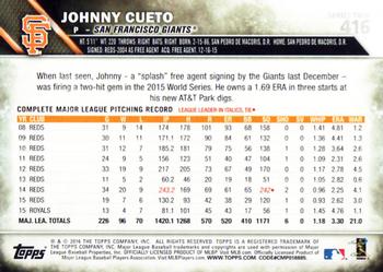 2016 Topps #416 Johnny Cueto Back