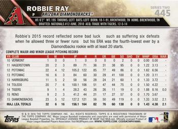 2016 Topps #445 Robbie Ray Back