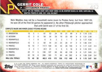 2016 Topps #452 Gerrit Cole Back