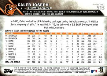 2016 Topps #513 Caleb Joseph Back