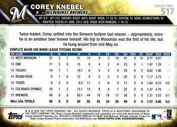 2016 Topps #517 Corey Knebel Back