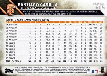 2016 Topps #605 Santiago Casilla Back