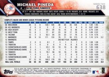 2016 Topps #638 Michael Pineda Back