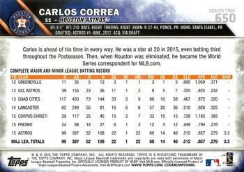 2016 Topps #650 Carlos Correa Back